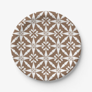 Assiettes En Carton Motif Ikat Star - Taupe Tan and White