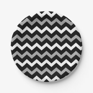 Assiettes En Carton Motif imprimé chevron gris blanc