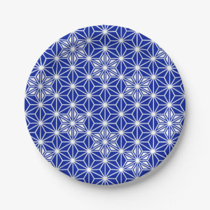 Assiettes En Carton Motif japonais Asanoha - bleu cobalt