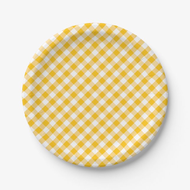 Assiettes En Carton Motif jaune de contrôle de guingan (Devant)