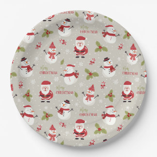 Assiettes En Carton Motif joyeux Noël avec Père Noël & bonhomme de nei