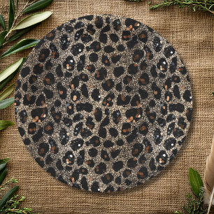 Assiettes En Carton Motif Léopard Brun Noir Or Paillettes Luxe