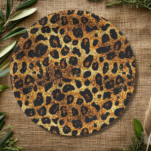 Assiettes En Carton Motif Léopard Marron Doré Pailleté Luxe