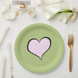 Assiettes En Carton Motif, Lignes, Coeur, Rayures roses
