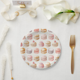 Assiettes En Carton Motif Macaron français aquarelle
