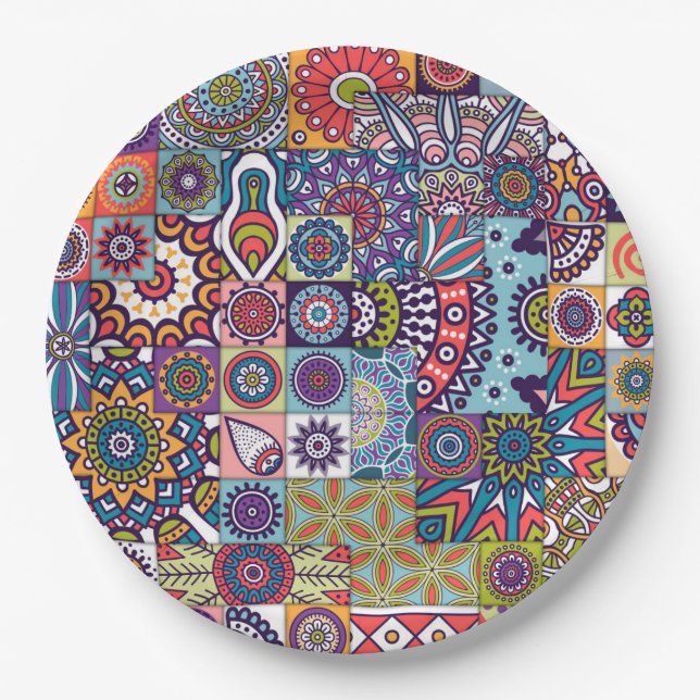 Assiettes En Carton Motif Mandala (Devant)