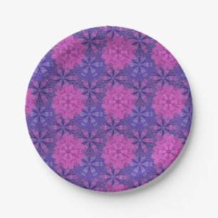 Assiettes En Carton Motif mandala coloré rose et bleu