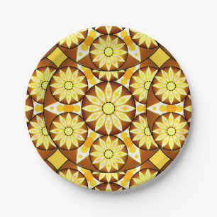 Assiettes En Carton Motif mandala, nuances de brun et d'or