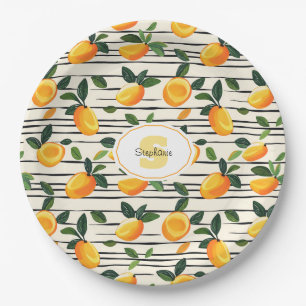 Assiettes En Carton Motif Mango Aquarelle avec Feuilles verts