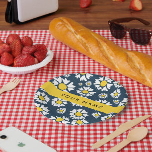 Assiettes En Carton Motif Marguerite, Marguerites Blanches, Votre Nom