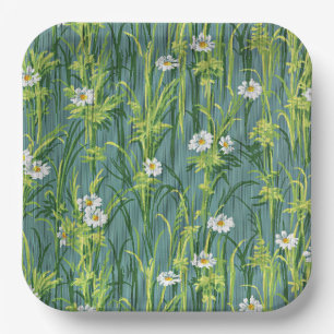 Assiettes En Carton Motif marguerite, motif vert,