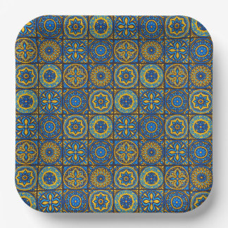Assiettes En Carton Motif marocain bleu et marron élégant