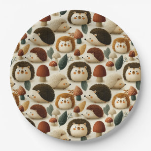 Assiettes En Carton Motif mignon de hérisson et de champignon de la fo
