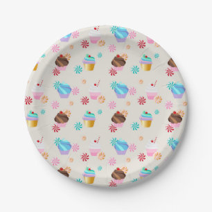 Assiettes En Carton Motif mignon de petit gâteau et de sucrerie pour