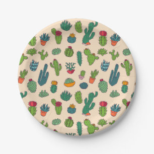 Assiettes En Carton Motif mignon de position de cactus