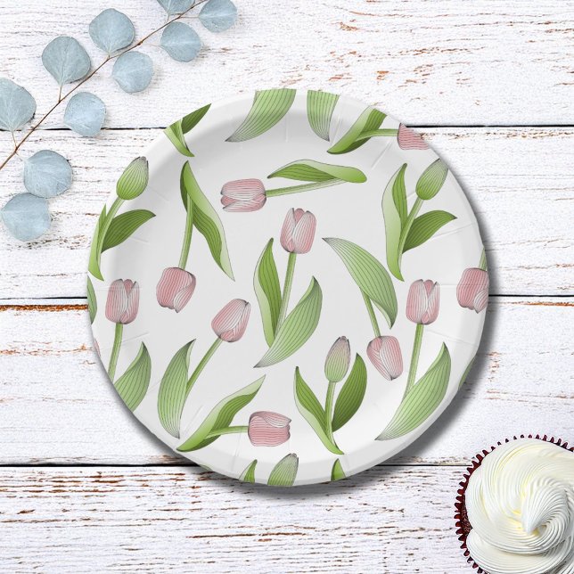 Assiettes En Carton Motif moderne de tulipe rose (Créateur téléchargé)