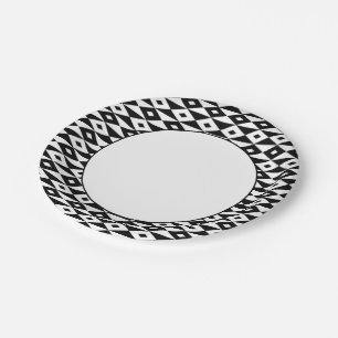 Assiettes En Carton Motif moderne en forme de diamant blanc noir rétro
