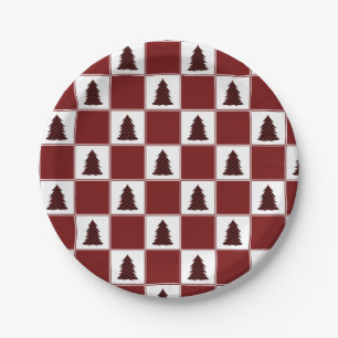 Assiettes En Carton Motif moderne Red Buffalo Plaid Christmas Tree