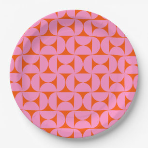 Assiettes En Carton Motif moderne rose Et orange Du Milieu Du Siècle