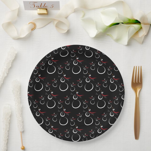 Assiettes En Carton Motif motoneige d'hiver mignon noir (Mariage)