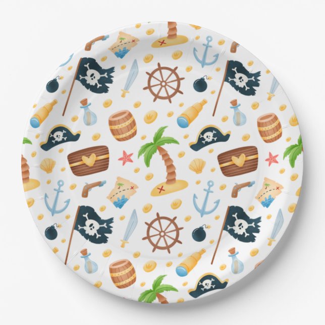 Assiettes En Carton Motif Nautique À Thème Pirate Cute  (Devant)