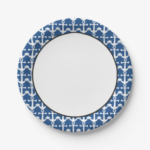 Assiettes En Carton Motif nautique blanc et bleu