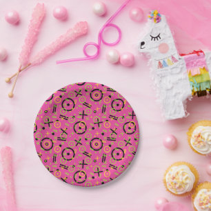 Assiettes En Carton motif Neon Pink et Blue Doodle des années 80/90