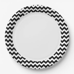 Assiettes En Carton Motif noir et blanc de Chevron de zigzag