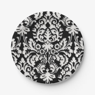 Assiettes En Carton Motif noir et blanc de damassé