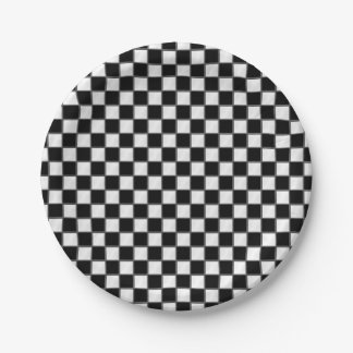 Assiettes En Carton Motif noir et blanc de damier