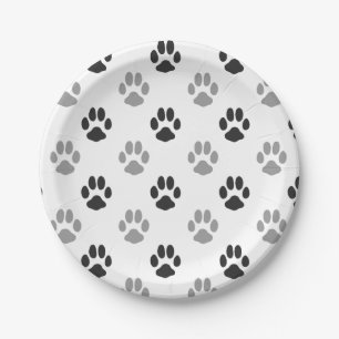 Assiettes En Carton Motif noir et blanc mignon d'empreintes de pattes