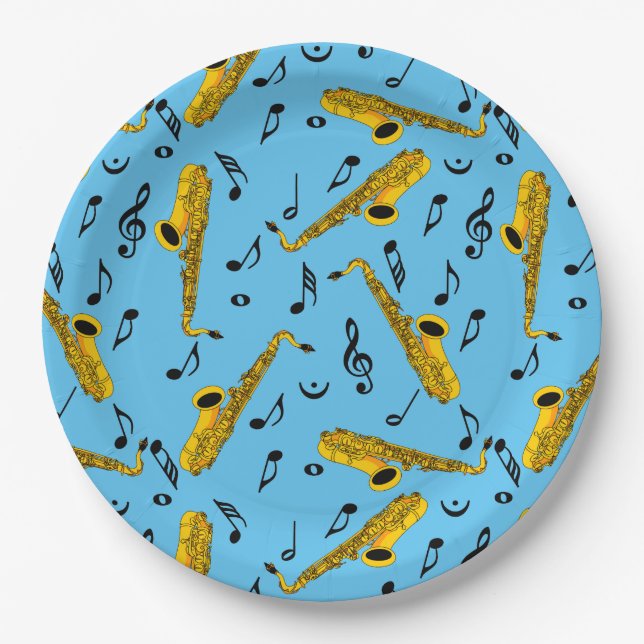 Assiettes En Carton Motif note musique saxophone (Devant)