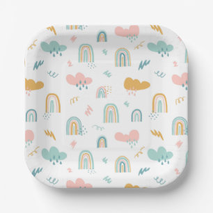 Assiettes En Carton Motif nuage Rainbow et pluie amusant