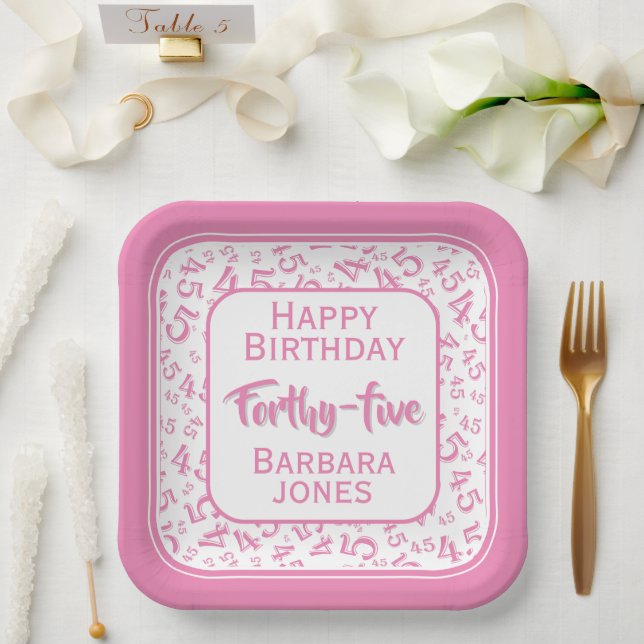 Assiettes En Carton Motif numérique aléatoire 45ème fête Rose/Blanc (Mariage)