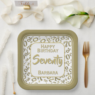 Assiettes En Carton Motif numérique aléatoire or/blanc pour 70e annive