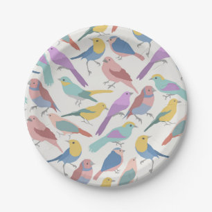 Assiettes En Carton Motif Oiseaux Chanteurs Pastel Mignon Oiseaux Aqua