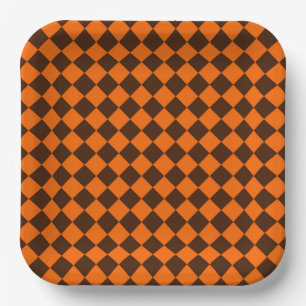 Assiettes En Carton Motif Orange Brown Diamond Checker