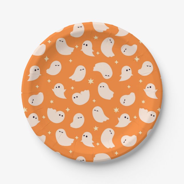 Assiettes En Carton Motif Orange Ghost Doodle (Devant)