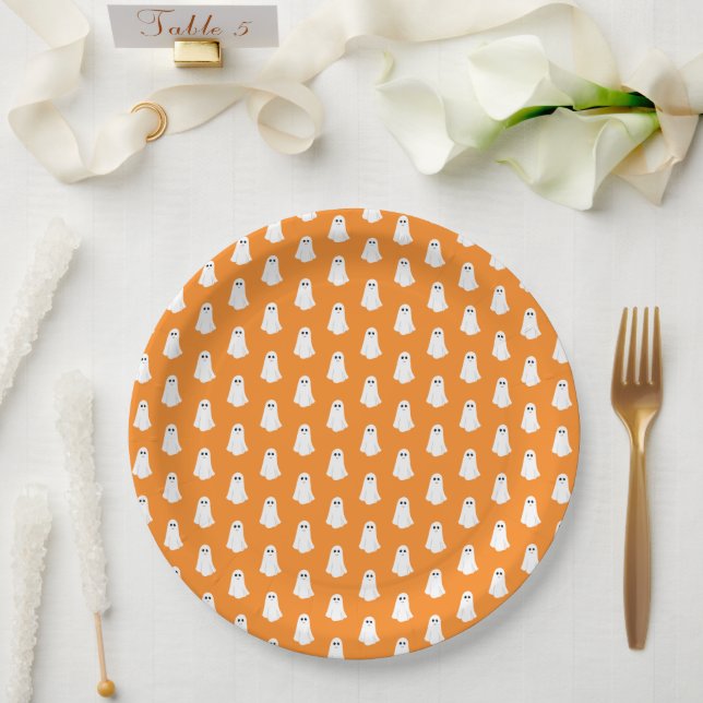 Assiettes En Carton Motif Orange Little Ghosts (Mariage)