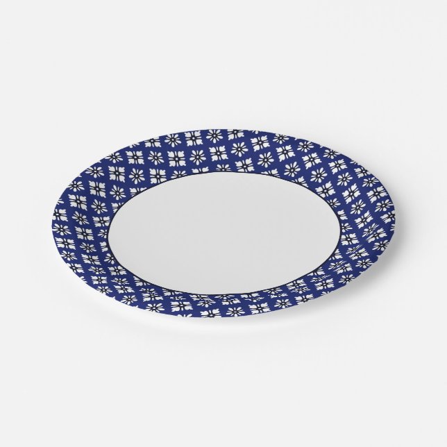 Assiettes En Carton Motif Oriental Indigo White Katazome Fleurs (Angle)