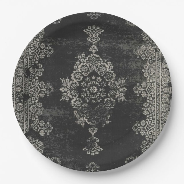 Assiettes En Carton motif oriental noir (Devant)