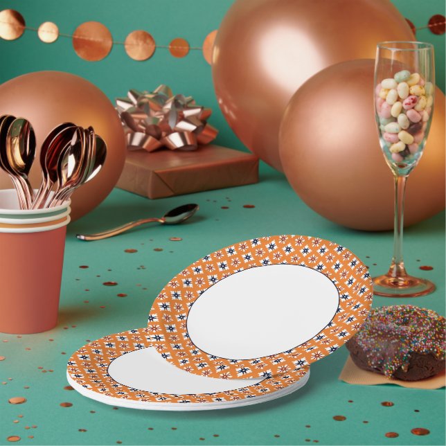 Assiettes En Carton Motif Oriental Orange Blanc Rouge Katazome Fleurs (Multi)