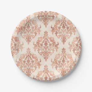 Assiettes En Carton Motif ornemental à l'aquarelle en damas de pêche c