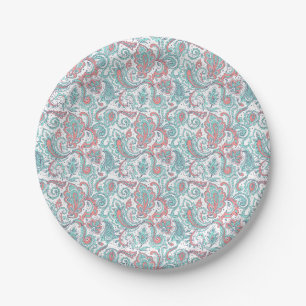 Assiettes En Carton Motif ornemental vintage magnifique rose cyan
