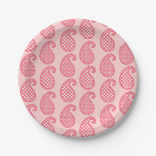 Assiettes En Carton Motif Paisley, nuances de corail rose