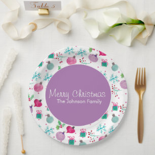 Assiettes En Carton Motif peint à la main sur le thème de Noël à l'aqu