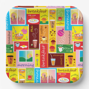 Assiettes En Carton Motif Petit Déjeuner Fantaisiste