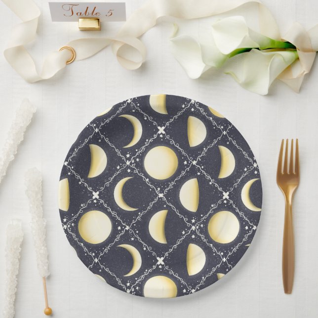 Assiettes En Carton Motif Phases de lune céleste (Mariage)