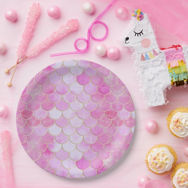 Assiettes En Carton Motif Pink Pastel & Gold Shimmer Mermaid (Fête)