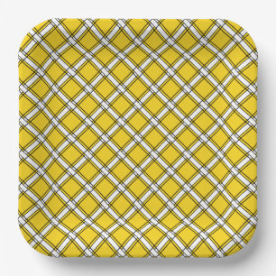 Assiettes En Carton Motif plaid jaune et blanc
